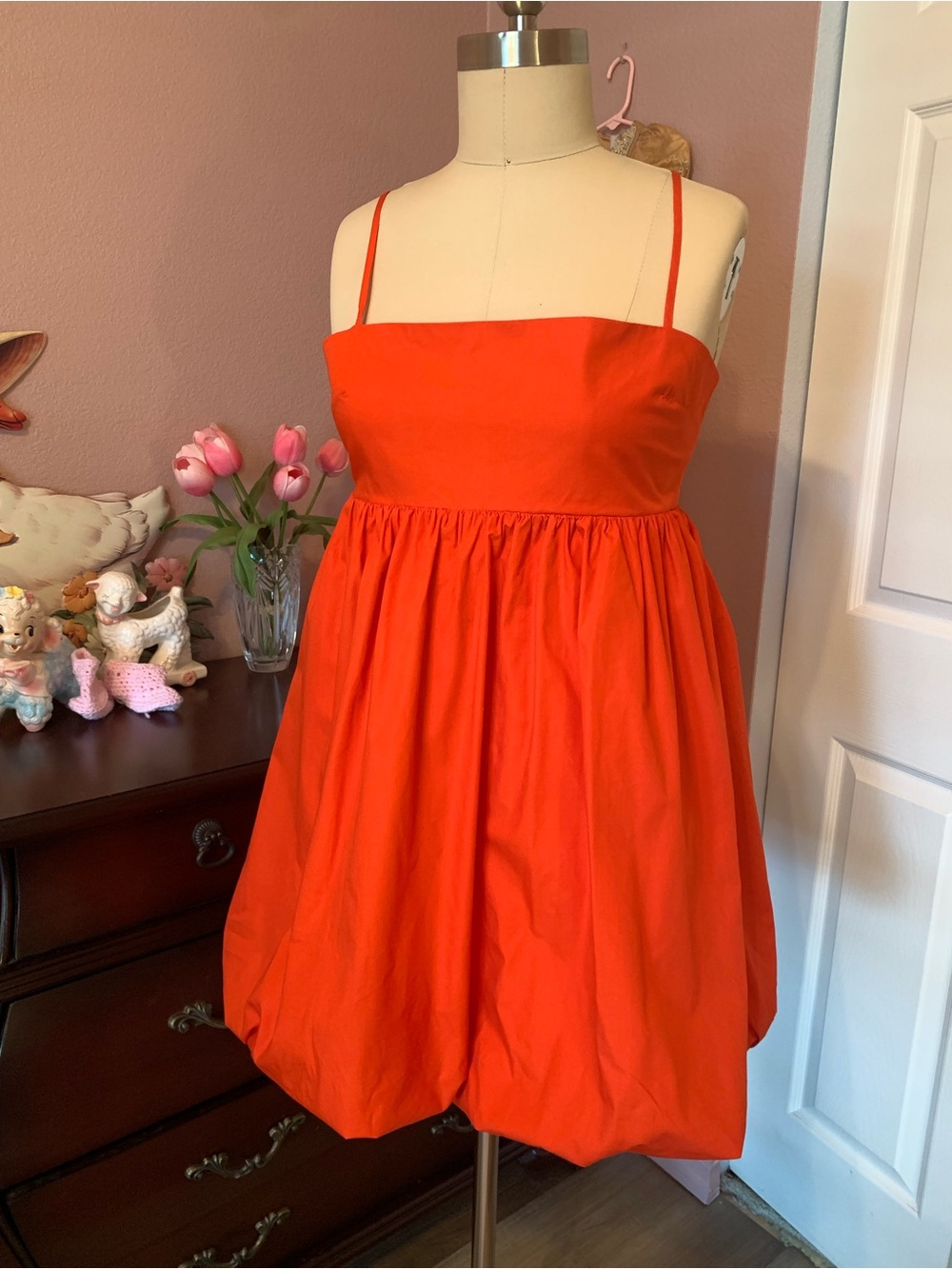 SUNDAY BEST ARITZIA Empire Waist Bubble Dress in Vibrant Orange
